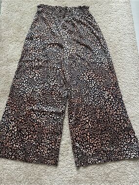 Express Leopard Print Wide Leg Pants - Black & Tan